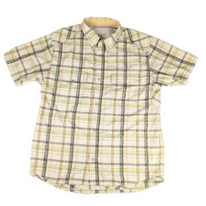Prana Shirt Mens Large Plaid Short Sleeve Snap Button Down Up Cotton?